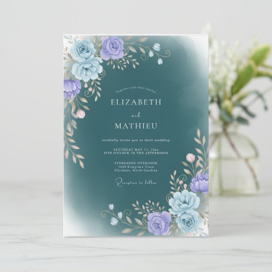Deep Teal Moody Winter Wedding 招待状 (スタンド正面)