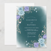 Deep Teal Moody Winter Wedding 招待状 (正面/裏面)