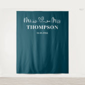 Deep Teal | Mr and Mrs Elegant Simple Backdrop タペストリー (正面)
