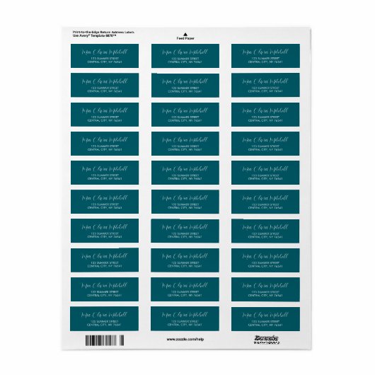 Deep Teal Personalizable Return Address Labels ラベル (フルシート)