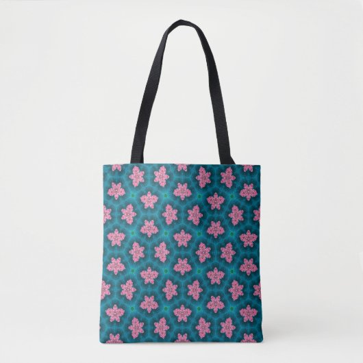 Deep Teal Pink Floral Pattern Tote トートバッグ (正面)