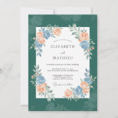 Deep Teal Romantic Botanical Wedding 招待状 (正面)