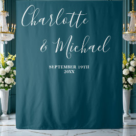 Deep Teal Script Minimalist Wedding Backdrop タペストリー