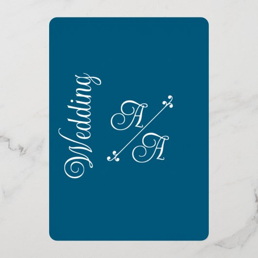 Deep Teal Solid Color Silver Foil 箔招待状 (正面)