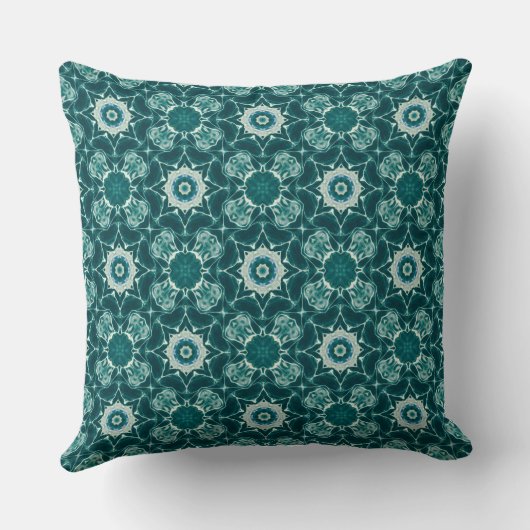 Deep Teal Starburst Geometric Throw Pillow クッション (裏面)