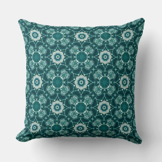 Deep Teal Starburst Geometric Throw Pillow クッション (正面)