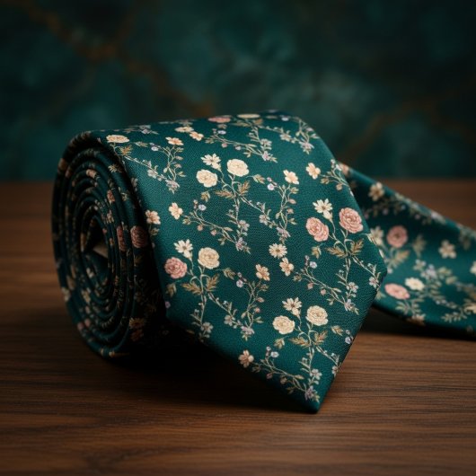 Deep Teal Vintage Floral ネクタイ