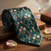 Deep Teal Vintage Floral ネクタイ