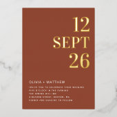 Deep Terracotta & Gold Wedding | Minimalist Photo 箔招待状 (正面)