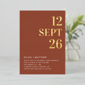 Deep Terracotta & Gold Wedding | Minimalist Photo 箔招待状 (立ち正面)