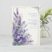 Deep Violet Poppy Romantic Botanical Gold Frame 招待状 (スタンド正面)