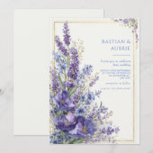 Deep Violet Poppy Romantic Botanical Gold Frame 招待状 (正面/裏面)