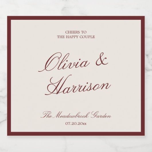 Deep Wine Classic Calligraphy Wedding スパークリングワインラベル (シングルラベル)