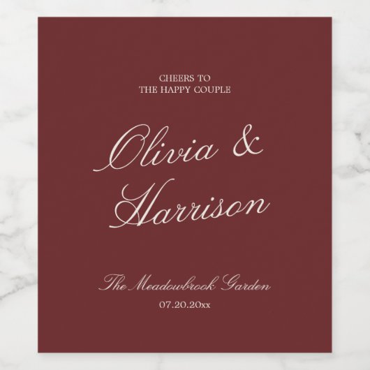 Deep Wine Classic Calligraphy Wedding ワインラベル (シングルラベル)