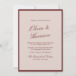 Deep Wine Old Money Calligraphy Wedding Invitation 招待状