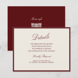 Deep Wine Old Money QR Wedding Details Card エンクロージャーカード