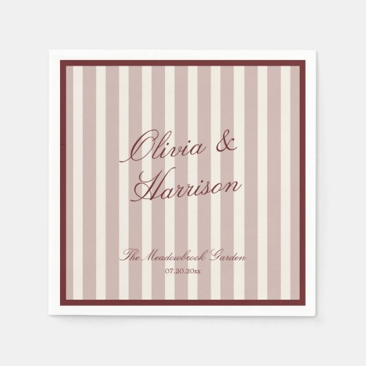 Deep Wine Old Money Striped Wedding Napkins スタンダードカクテルナプキン (正面)