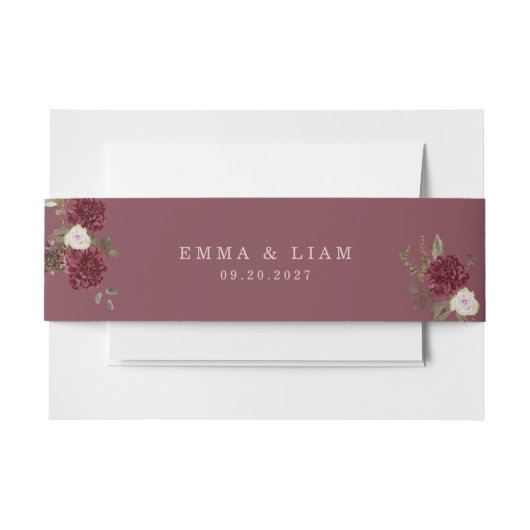 Deep Wine Old Money Wedding Belly Band 招待状ベリーバンド (正面例)