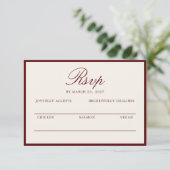 Deep Wine Old Money Wedding RSVP Card エンクロージャーカード (スタンド正面)