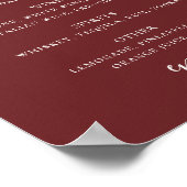Deep Wine Red Wedding Drinks Menu. Modern Bar Sign ポスター (角)