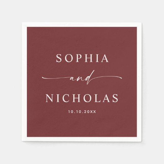 Deep Wine Red Wedding | Elegant Minimalist Fall スタンダードカクテルナプキン (正面)