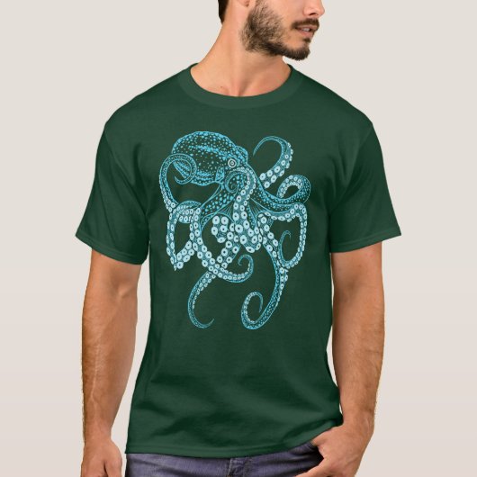 Deepsea blue kraken octopus in combat stance vinta tシャツ (正面)
