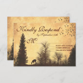 Deer 素朴 in TreesカントリーウェディングRSVPカード 出欠カード (正面/裏面)