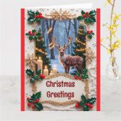 Deer And Christmas Lights Greeting Card カード (黄色い花)