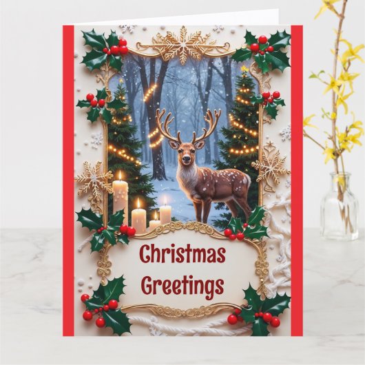 Deer And Christmas Lights Greeting Card カード (黄色い花)