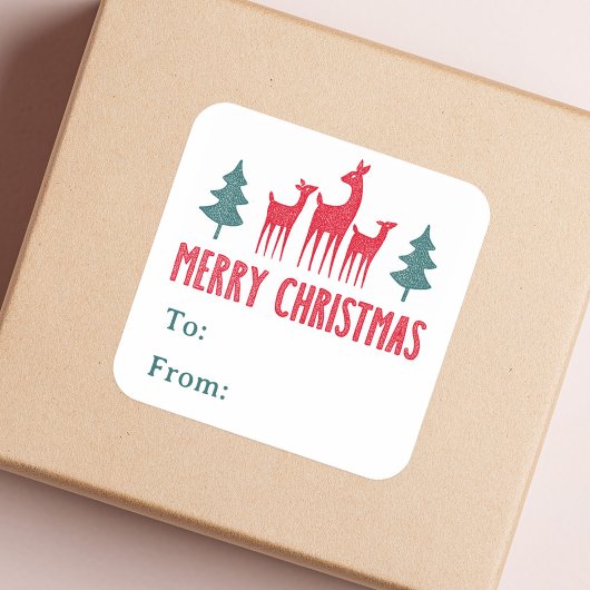 Deer and Christmas trees to from gift labels スクエアシール