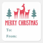 Deer and Christmas trees to from gift labels スクエアシール (正面)