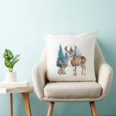 Deer and doe with snowy pine tree クッション (椅子)