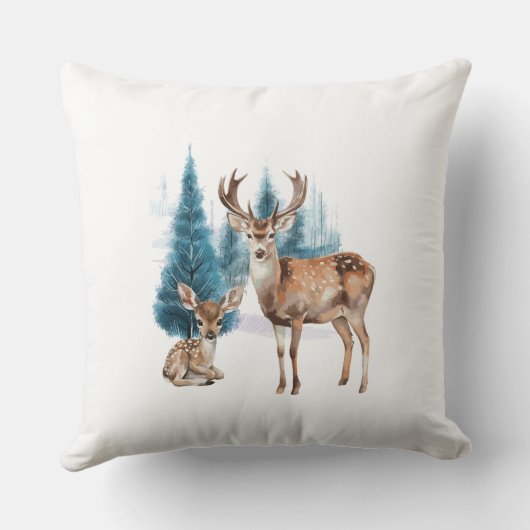 Deer and doe with snowy pine tree クッション (裏面)