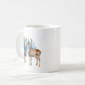 Deer and doe with snowy pine tree コーヒーマグカップ (正面左)