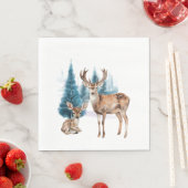 Deer and doe with snowy pine tree スタンダードランチョンナプキン (インサイチュ)