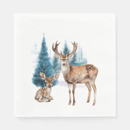 Deer and doe with snowy pine tree スタンダードランチョンナプキン
