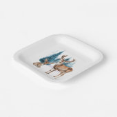 Deer and doe with snowy pine tree ペーパープレート (傾斜あり)