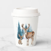 Deer and doe with snowy pine tree 紙コップ (裏面)