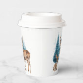 Deer and doe with snowy pine tree 紙コップ (右)