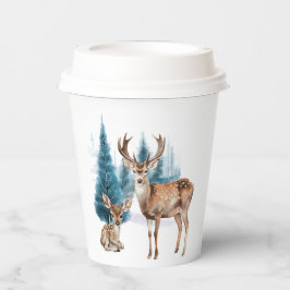 Deer and doe with snowy pine tree 紙コップ