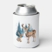 Deer and doe with snowy pine tree 缶クーラー (缶正面)