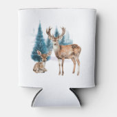 Deer and doe with snowy pine tree 缶クーラー (正面)