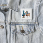 Deer and doe with snowy pine tree 缶バッジ (インサイチュ)