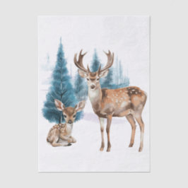 Deer and doe with snowy pine tree 薄葉紙