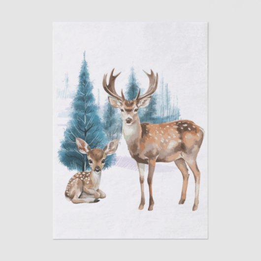 Deer and doe with snowy pine tree 薄葉紙 (正面)