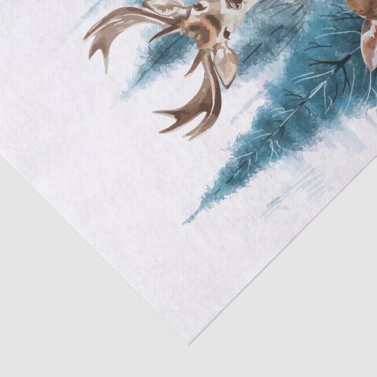 Deer and doe with snowy pine tree 薄葉紙 (詳細)