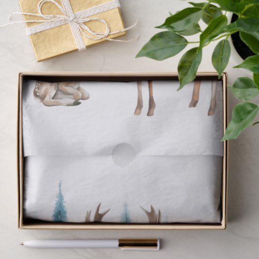 Deer and doe with snowy pine tree 薄葉紙 (ギフト)