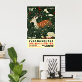 Deer and Floral Art Print Japanese Nara Wildlife ポスター (ホームオフィス)