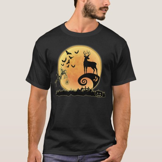 Deer And Moon Scary Animals Funny Halloween Costum Tシャツ (正面)