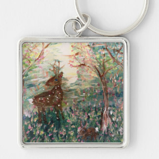 Deer and rabbit in the woods Keychain キーホルダー